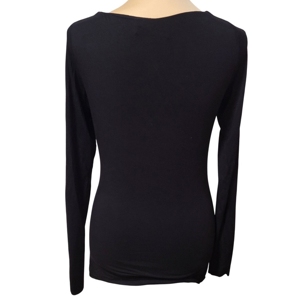 Bailey 44 Black Ruched‎ Long Sleeve Bodycon Top Surplice Sexy Minimalist Date S - Picture 2 of 7